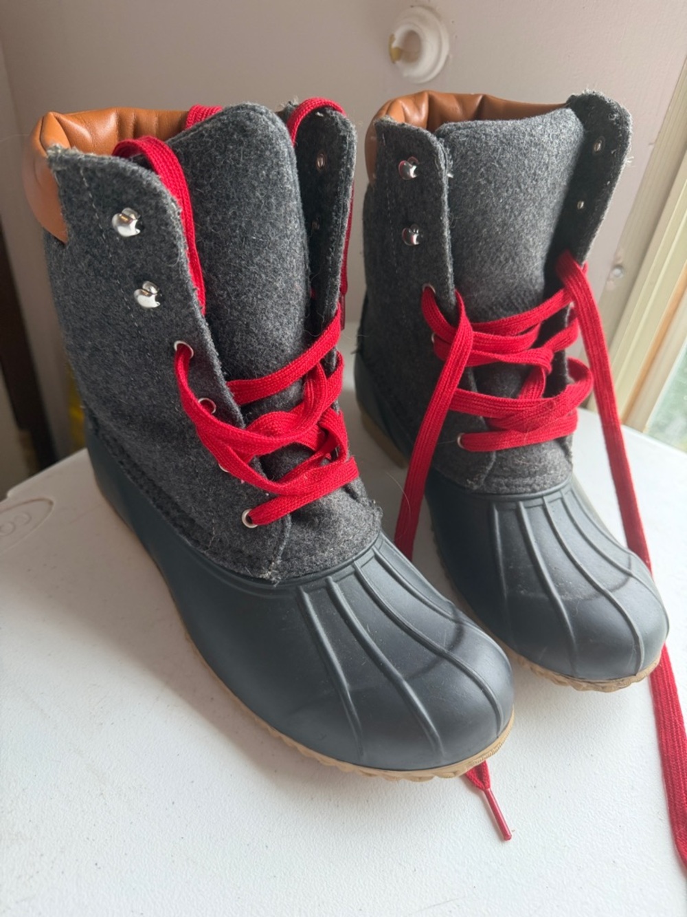 Waterproof Duck Boots with Red Laces